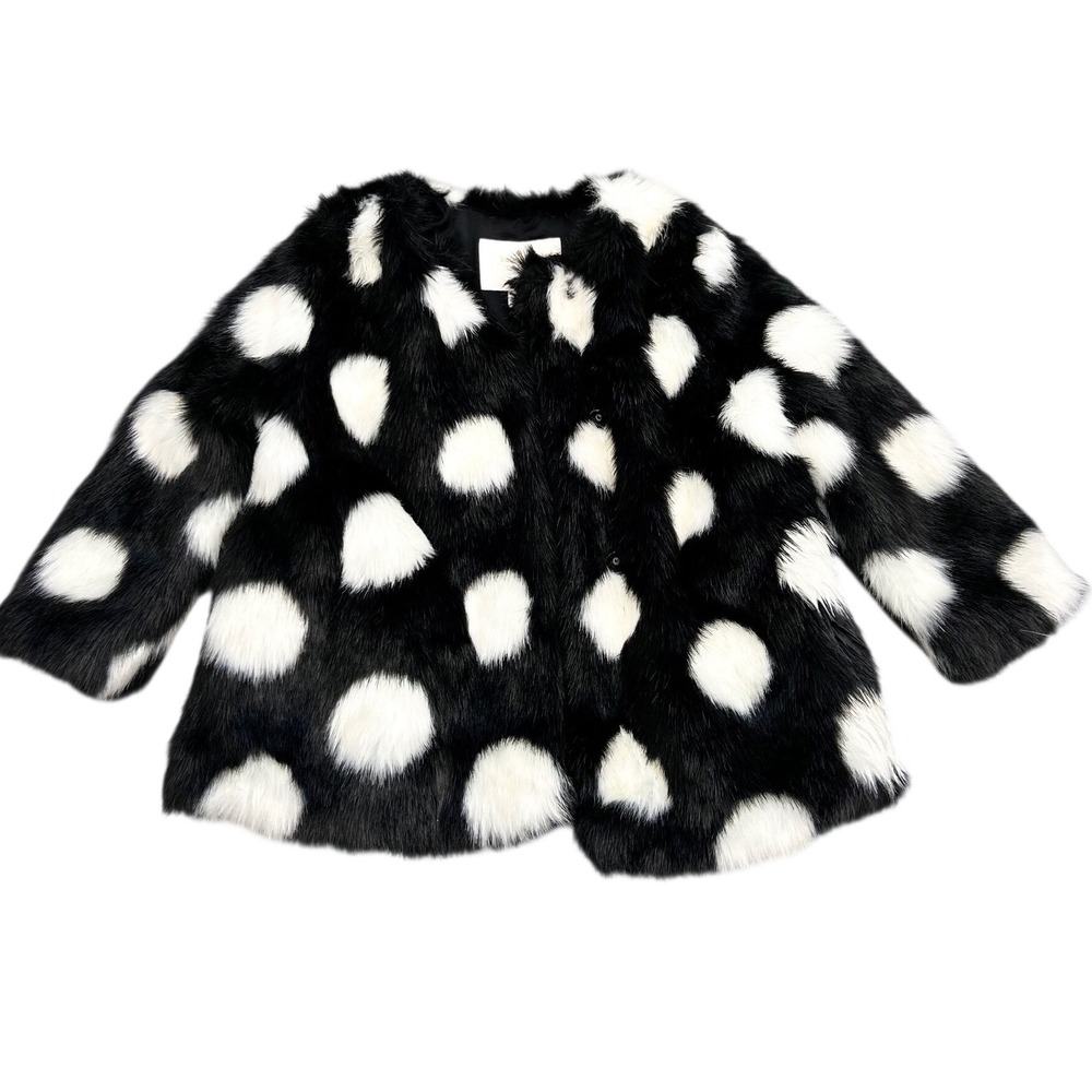 Kate Spade New York Girls Faux Fur Polka Dot Coat Black White Size 2 93F16050-83